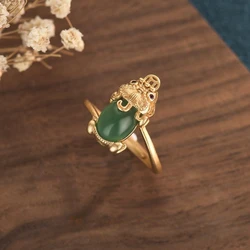 Green Jade Dragon turtle Ring Charm Gifts Women Lucky Fashion Natural Jewelry Gemstone Men Zircon Amulet Chalcedony