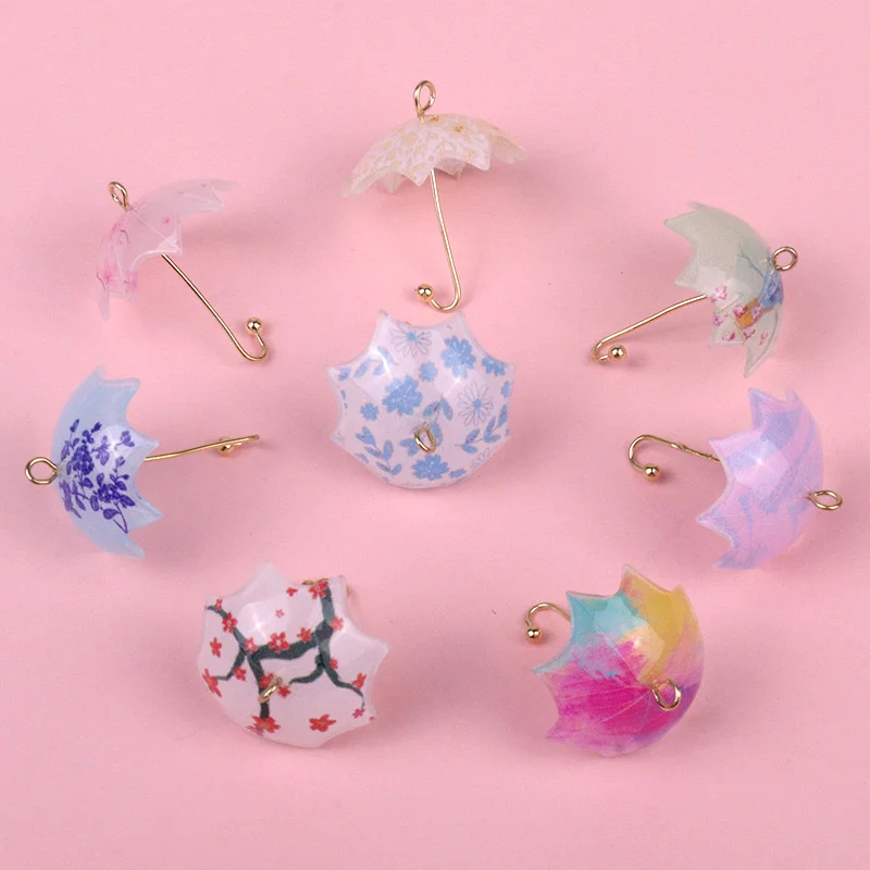 Wholesale 50pcs/lot color flowers pattern print cartoon umbrella shape acrylic alloy charms diy jewelry pendant accessory