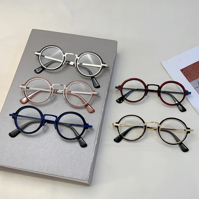 KAMMPT Vintage Round Glasses Men Punk Design Blue Light Blocking Optical Frames New Retro Fashion Non-prescription Eyeglasses