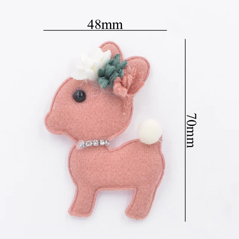 7CM Plush Fabric Rhinestone Flower Stick-on Kawaii Deer Appliqued for Clothes Hats Bags Socks Crafts Sewing Supplies Decor