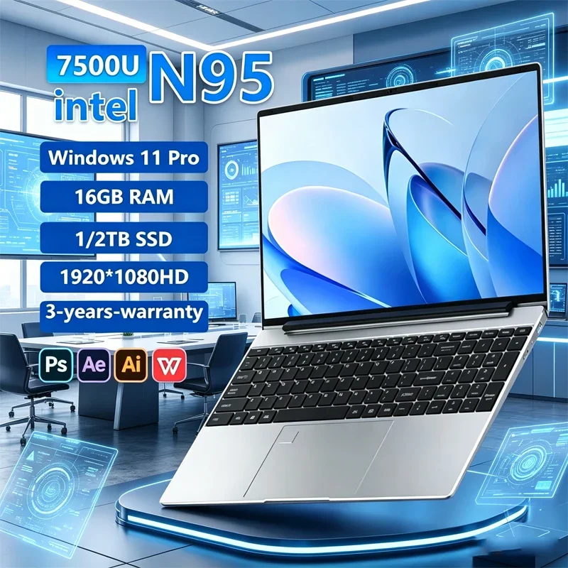 

Original 15.6" Laptop N95 FHD IPS Display 120 Hz Ultra-clear Screen 7500mAh 32GB/2TB SSD Backlit Keyboard Fingerprint Unlock