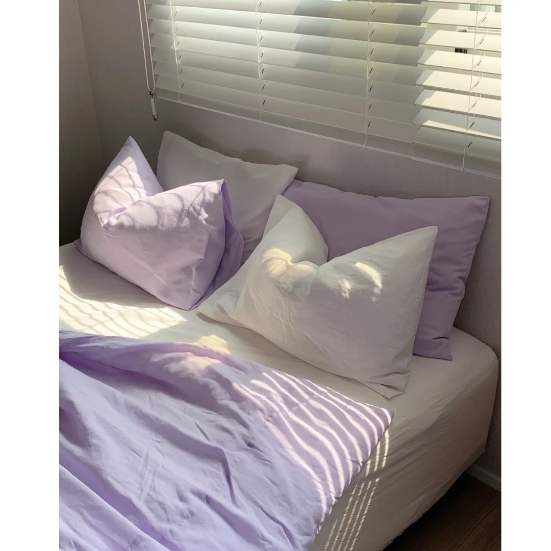 

Комплект постельного белья Mal Concept из чистого хлопка, фиолетовый, с эффектом сохранения тепла, стеганый, из четырех предметов, с узором «бокс-стич»