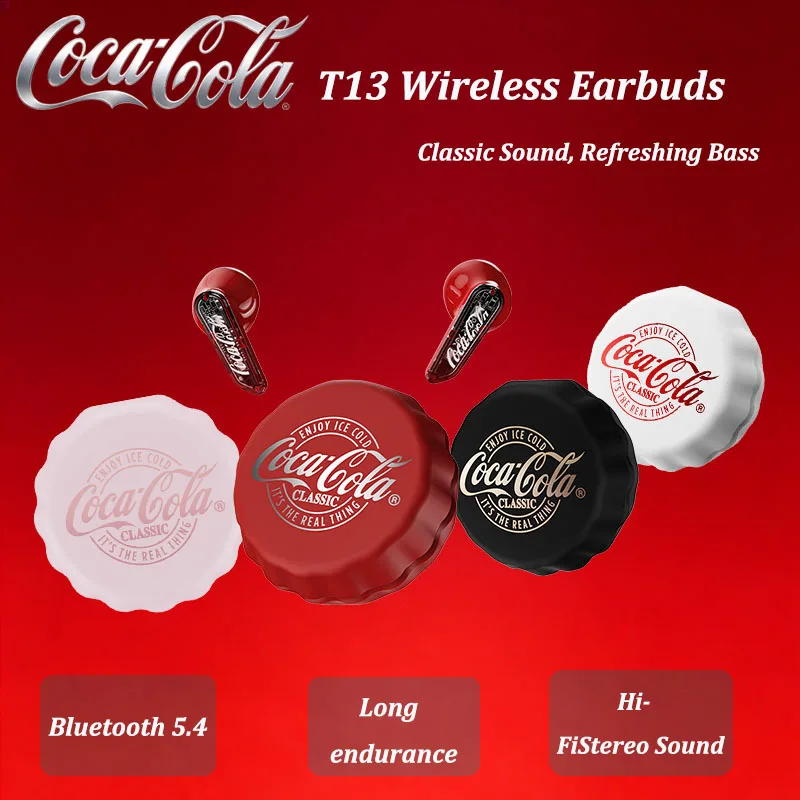 Coca-Cola Authentic T13 True Wireless Earbuds, Semi-in-ear, ENC Noise Reduction, 13mm Dynamic Driver, Bluetooth 5.4