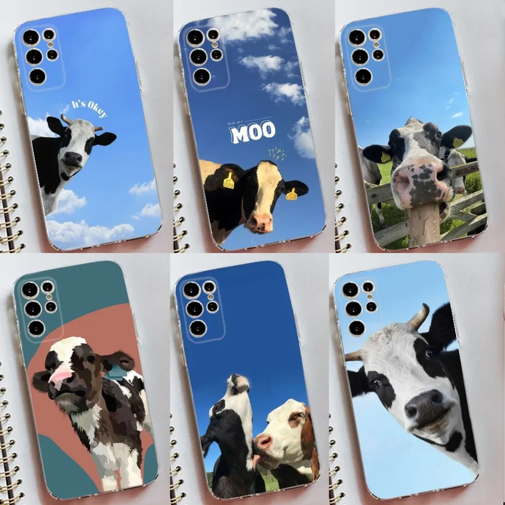 

Black White Milk Cow Phone Case Silicone Case For Samsung S30,S23,S21,S22,S20 Ultra,S20 FE lite,S10,S9,S8 PIus Cover Clear