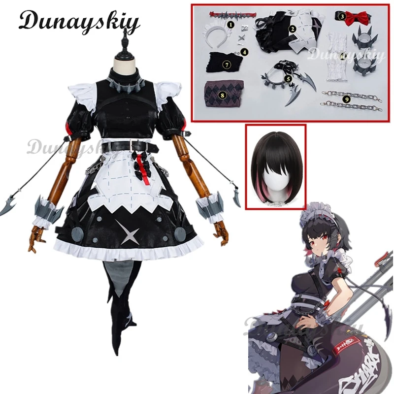 Zenless Zone Zero Ellen Joe Cosplay Costume Maid Outfit New Game Party Black Dress Wig Tail Uniform Hallowen Convention Costume