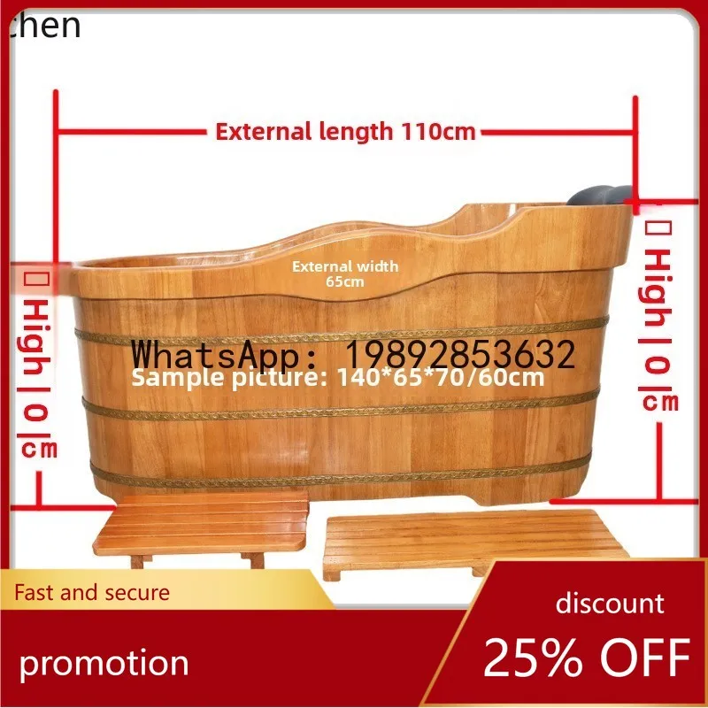 YFY Oak Beauty Salon Adult Wooden Bath Barrel Adult Home Use Bath Tub Full Body Bathing Wooden Barrel