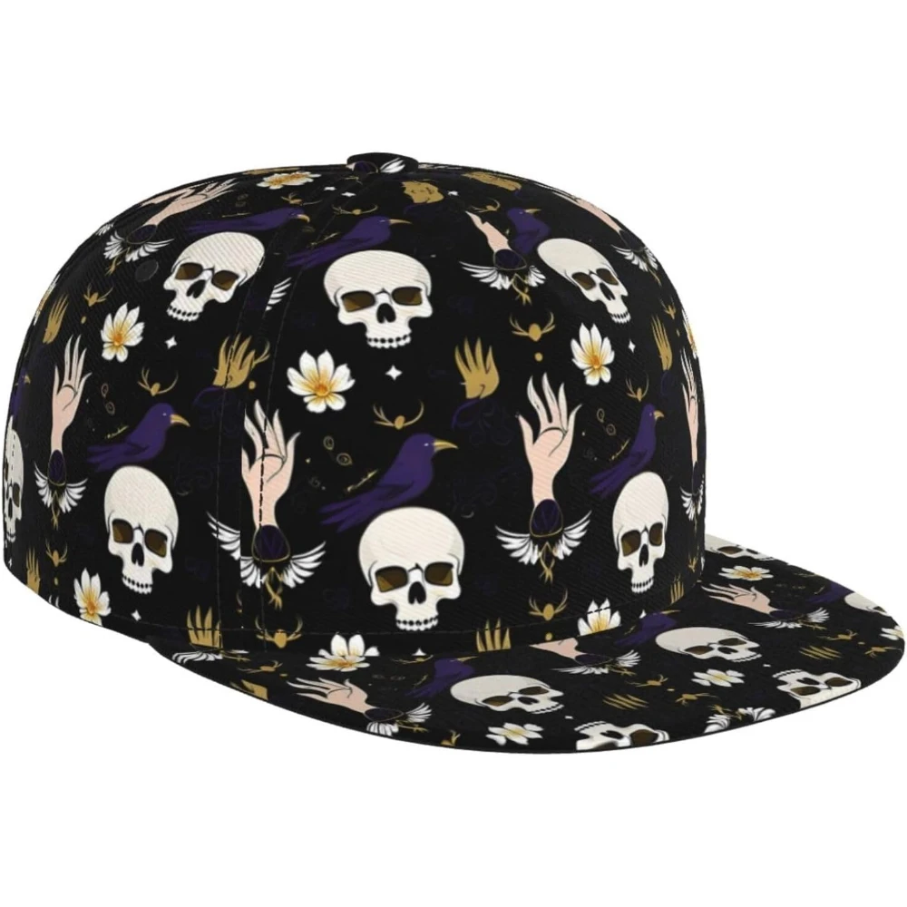 

Gothic Raven and Skeleton Halloween Style Unisex Adult Baseball Cap Hip Pop Trucker Hat Snapback Cap Dad Hat