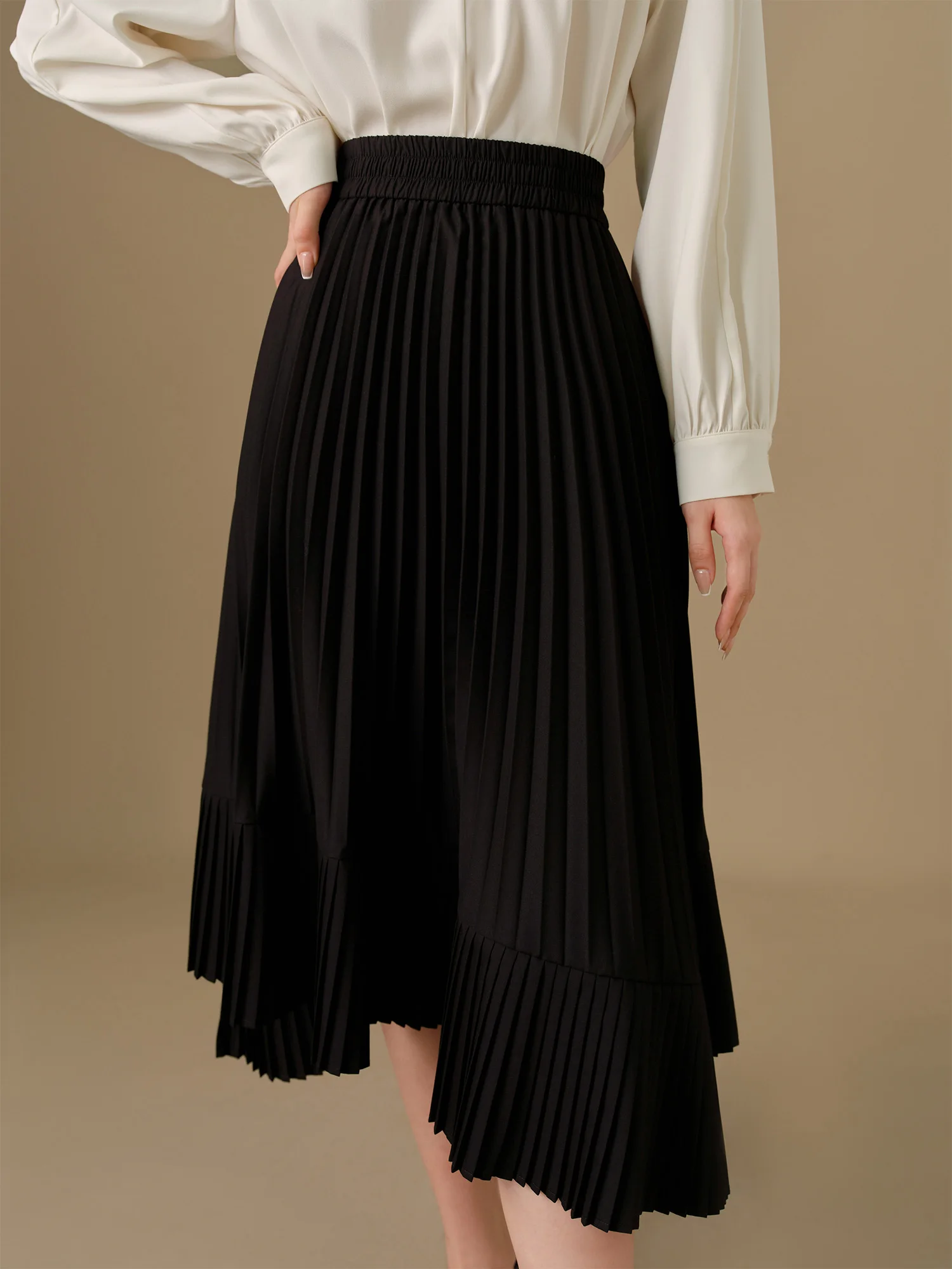 DUSHU Plus Size Irregular Pleated Elegant Long Skirt For Women 2024 Winter New Design 2 Colors High Waist Female Skirt 24DH84047