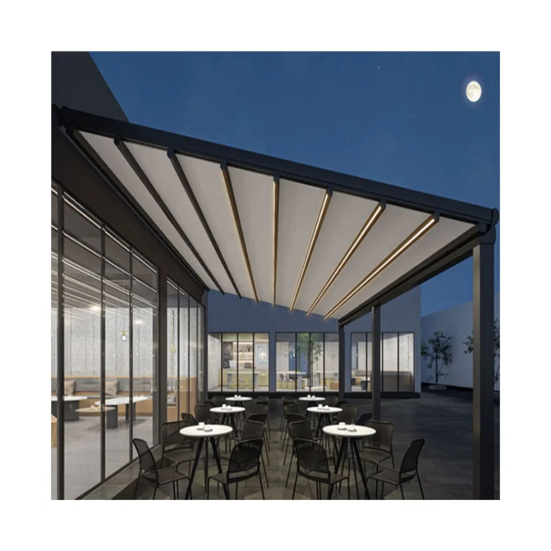 Motorized Automatic Retractable Gazebo Awning Aluminum Alloy Frame Outdoor Patio Villa Backyard Sun Shade Windproof Waterproof