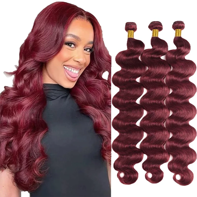 99J Burgundy Body Wave Bundles Human Hair 1/3/4 Bundles Burmese Remy Human Hair Extensions 8-32 Inch For Women