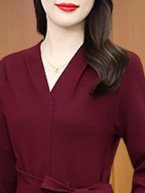 Ele Red V-ne スリミング ロング Sve Dr レディース ファイオン ハイウエスト A ライン スカート 韓国 Sle 通勤 秋 新着