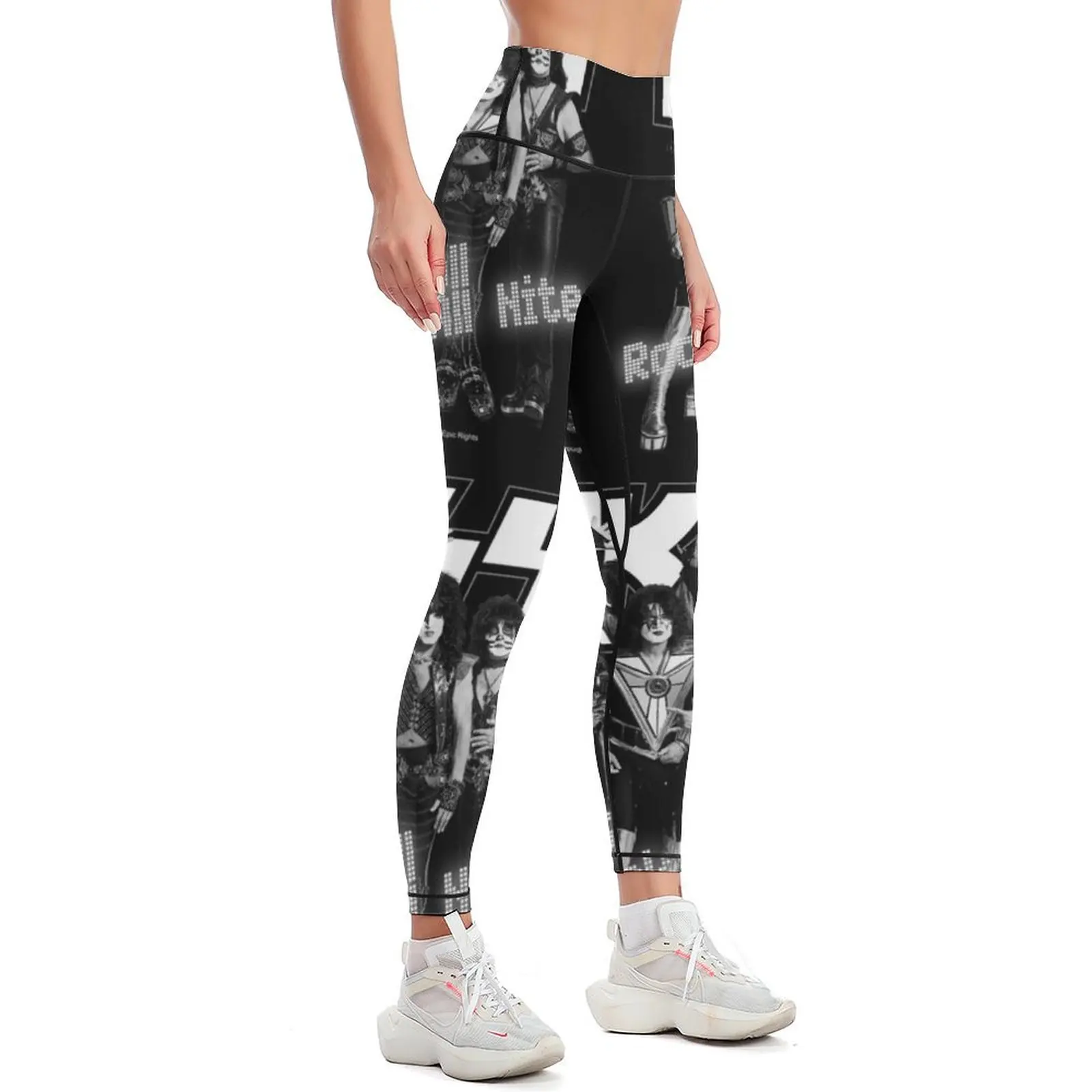 KISS ? Rock & Roll All Nite - Full Black and White Leggings sportswear for gym exercise clothing for Womens Leggings