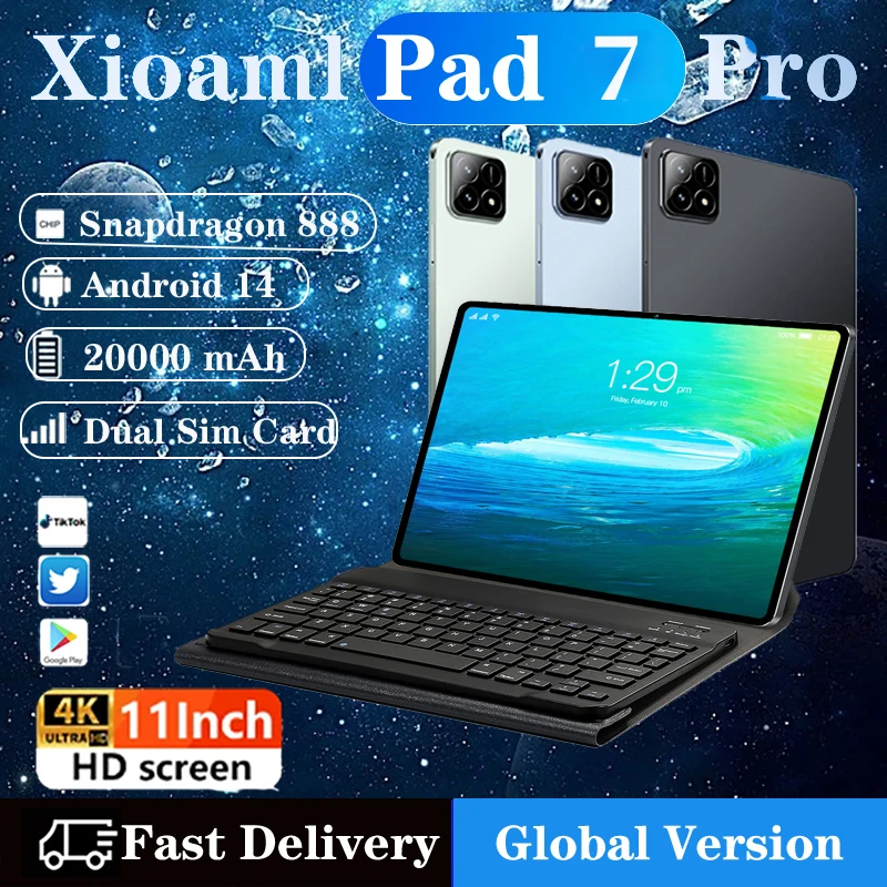 2024 Xioaml Pad 7 Pro 11inch HD 4K Tablet Android 14 Global Version Tablet PC 16GB+1TB 20000mAh GPS 5G Dual SIM Bluetooth WiFi