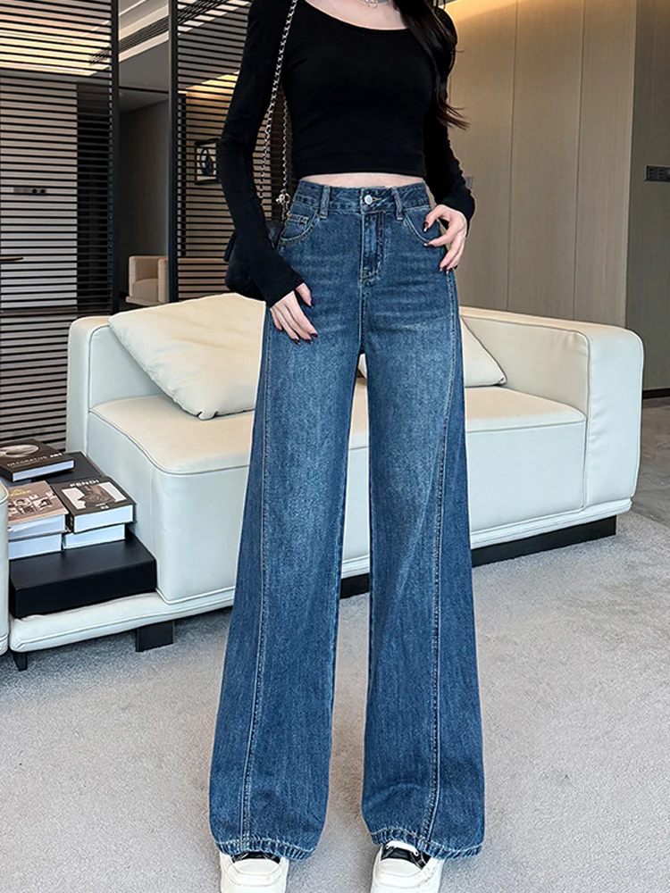 

Широкие джинсы женские, осень 2021, новые женские свободные универсальные модные повседневные брюки с высокой талией и прямыми штанинами