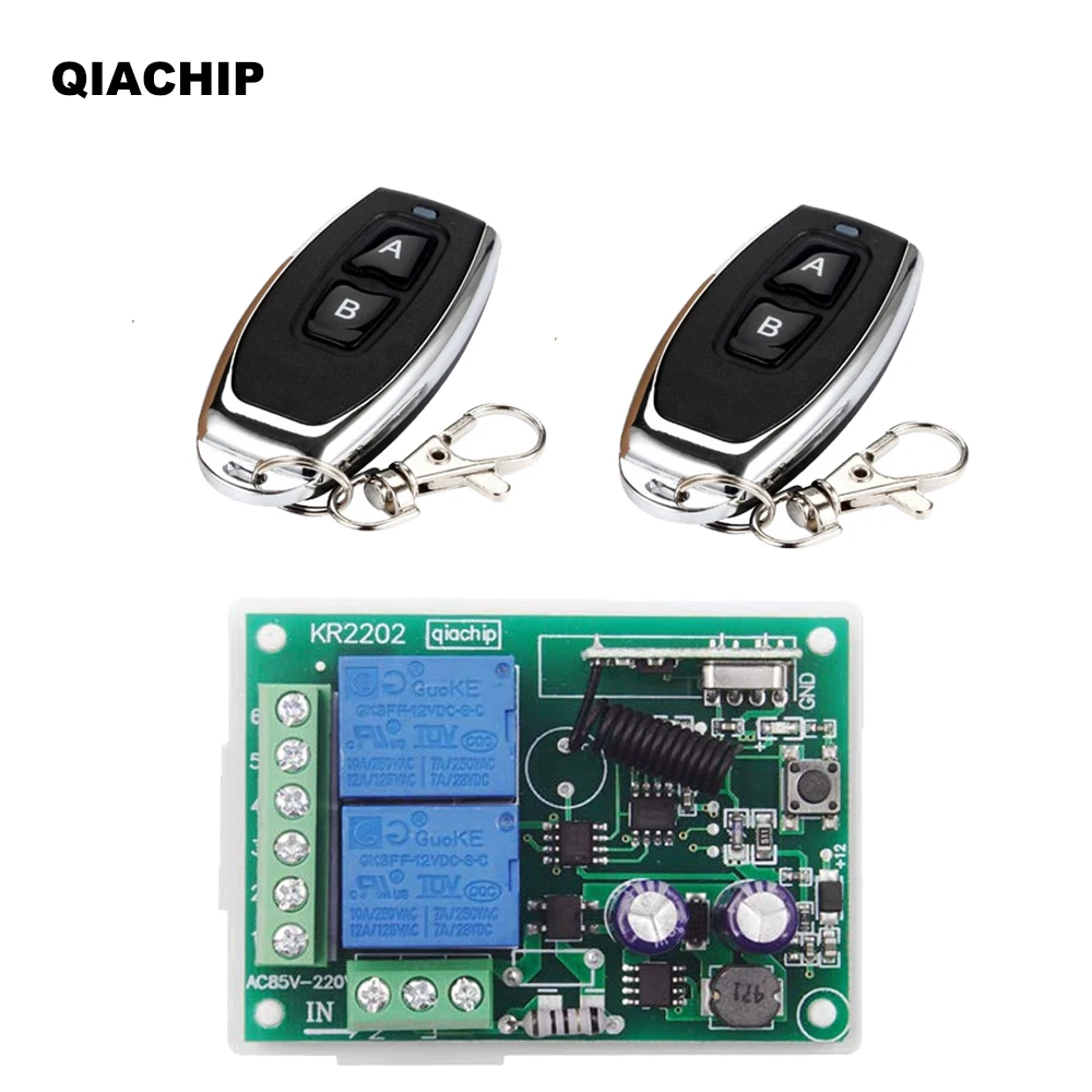 QIACHIP 433 MHz AC 110V 220V 2CH RF télécommande contrôleur de commutateur + récepteur relais RF universel pour ouvre-porte de Garage léger