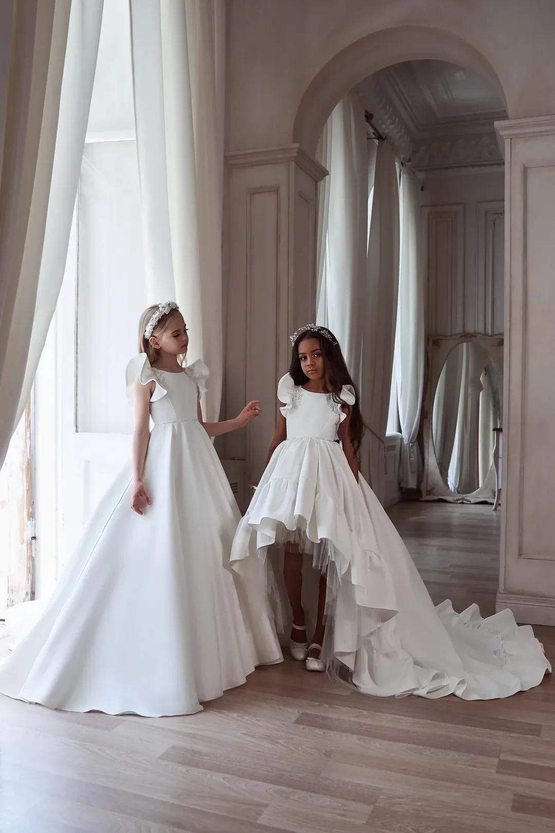 Girls White Evening Dress Sleeveless Ball Gown Kids Pageant Birthday Party Piano Recital Fashion Show Outfit Children Clothes