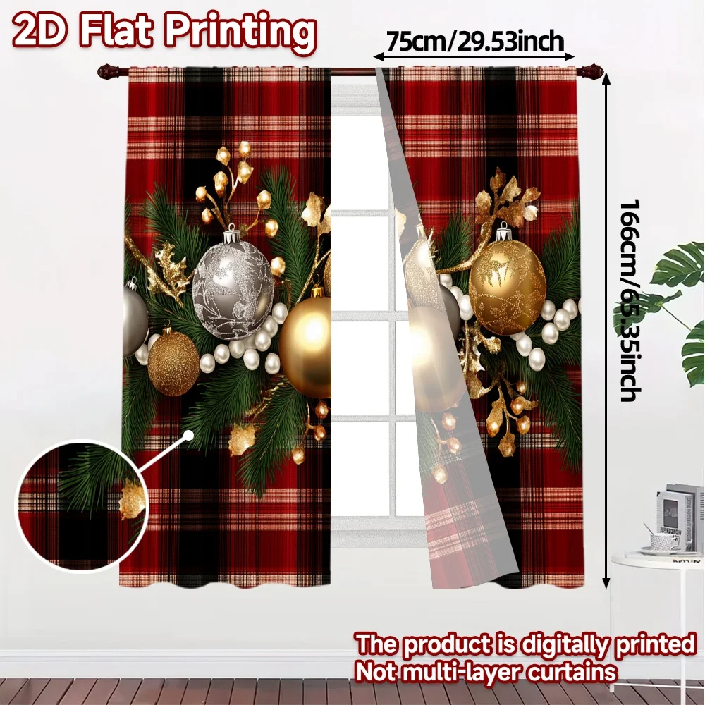 2pcs,Curtains Buffalo Plaid Christmas Garland (3) Contemporary Modern Curtains Prints Light Filtering Curtains Decorations