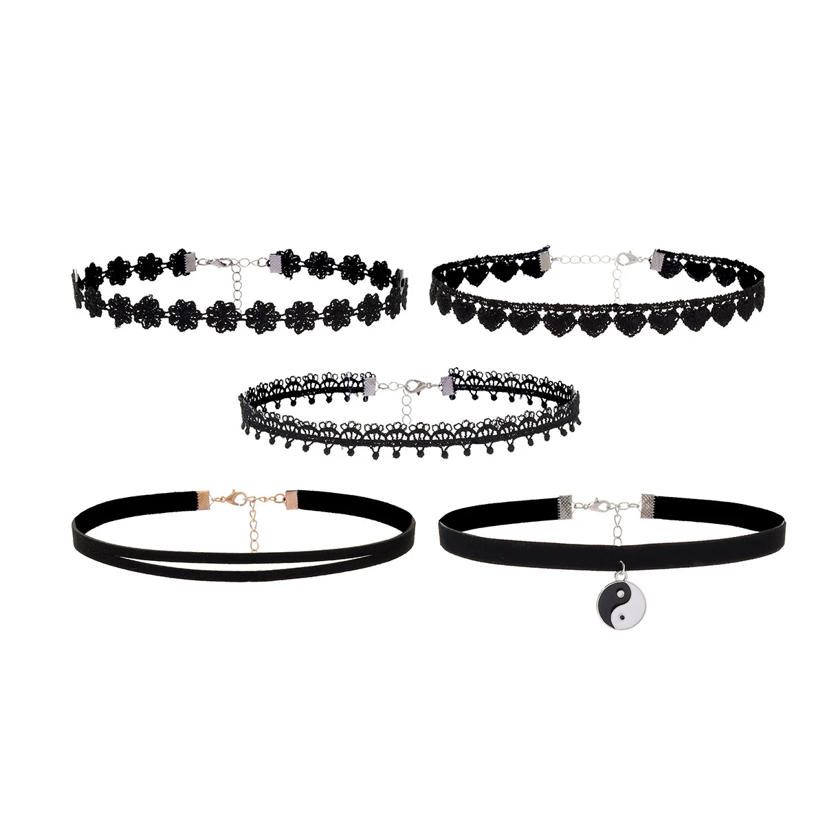 5pcs/set Classic Gothic Tattoo Lace Choker Necklace Set Stretch Velvet For Women Christmas Gift Necklace Jewelry N0415