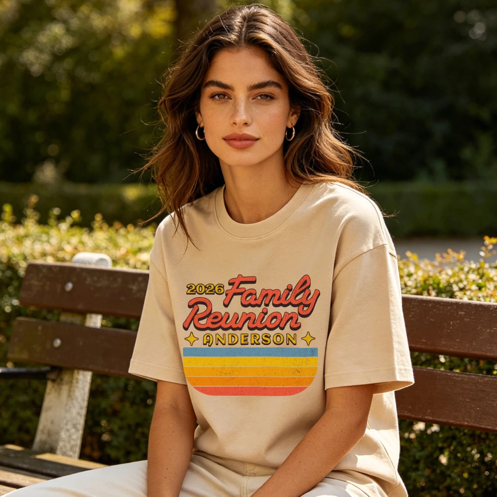 Retro Custom Family Reunion Tee Personalized Surname Graphic Print Tshirt 2026 Family Gathering Attire Men Women Summer T-shirt