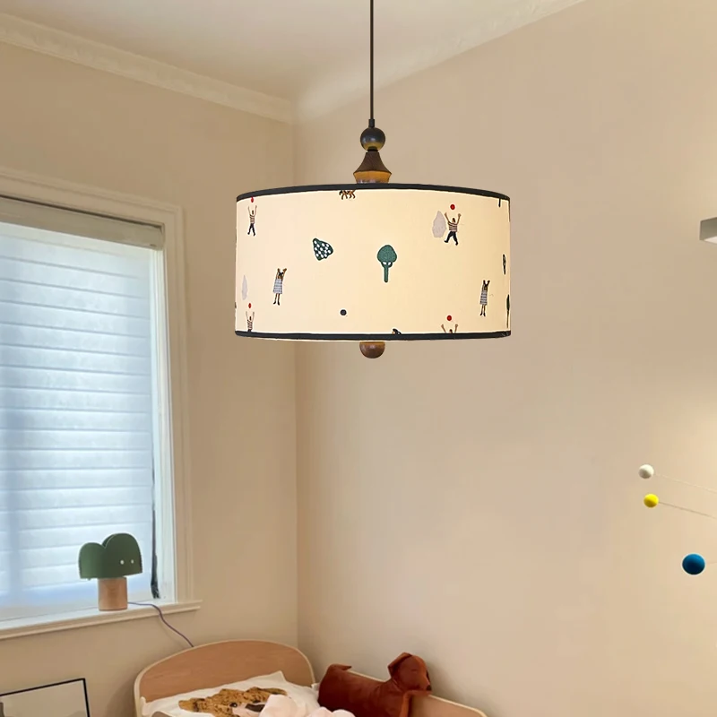 

French Vintage Fabric Pendant Light, Mid-Century Modern Bedroom Chandelier, Retro Dining Room & Study Lamp, Creative Kids Room C