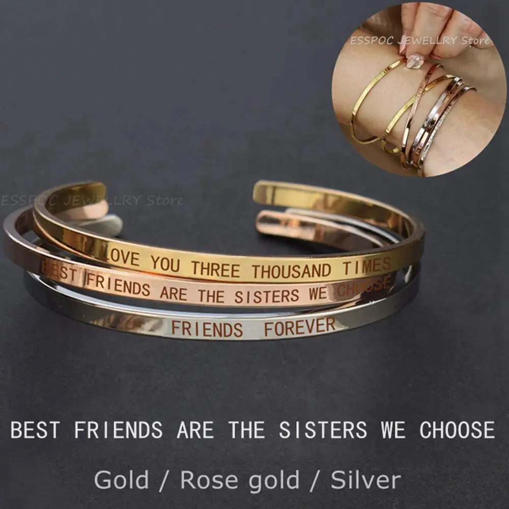 

Best Friend Letters Engraved Bangle Metal Lettering Bracelet Fashion Bar Charm Cuff Bracelets Soul Sister Women Gift 1pcs