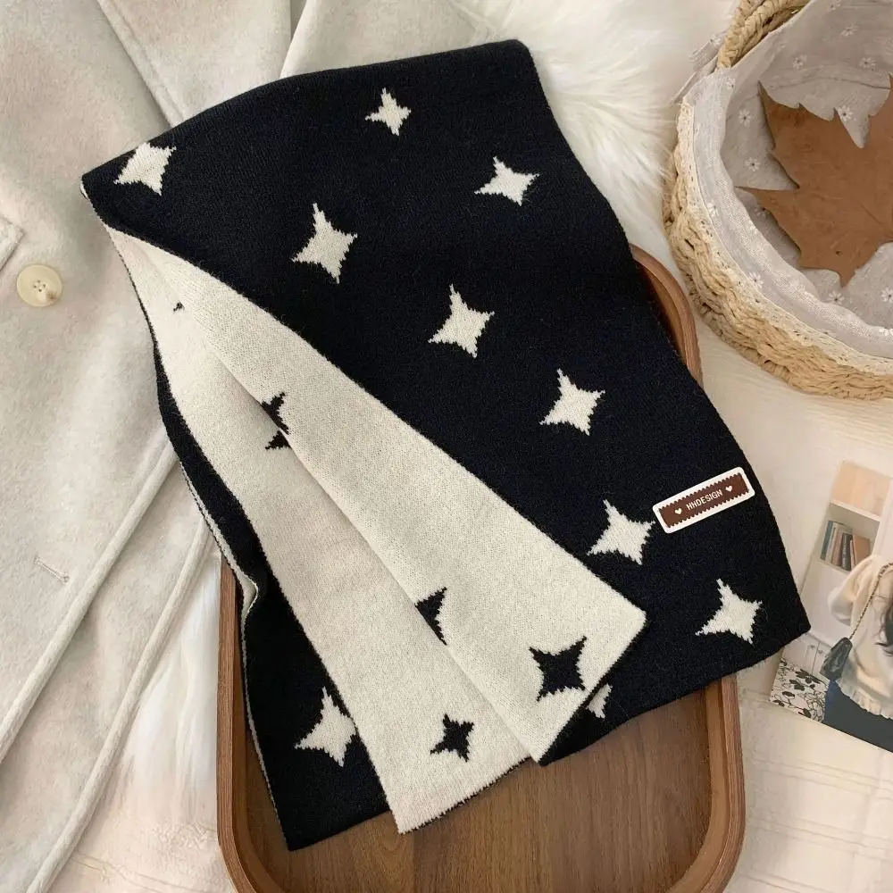 

Korean Style Star Pattern Neckerchief Soft Double Side Women Winter Scarf Thickened Cashmere Knitted Shawl Autumn Winter