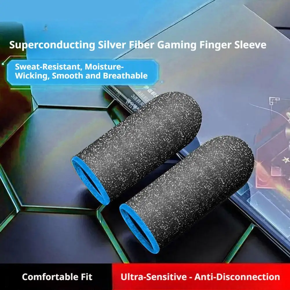 2Pcs Gaming Finger Cots 28 Needle Ultra Thin Fiber Sweat Proof Non Slip Touch Screen Sleeves Gloves Mobile Games PUBG COD