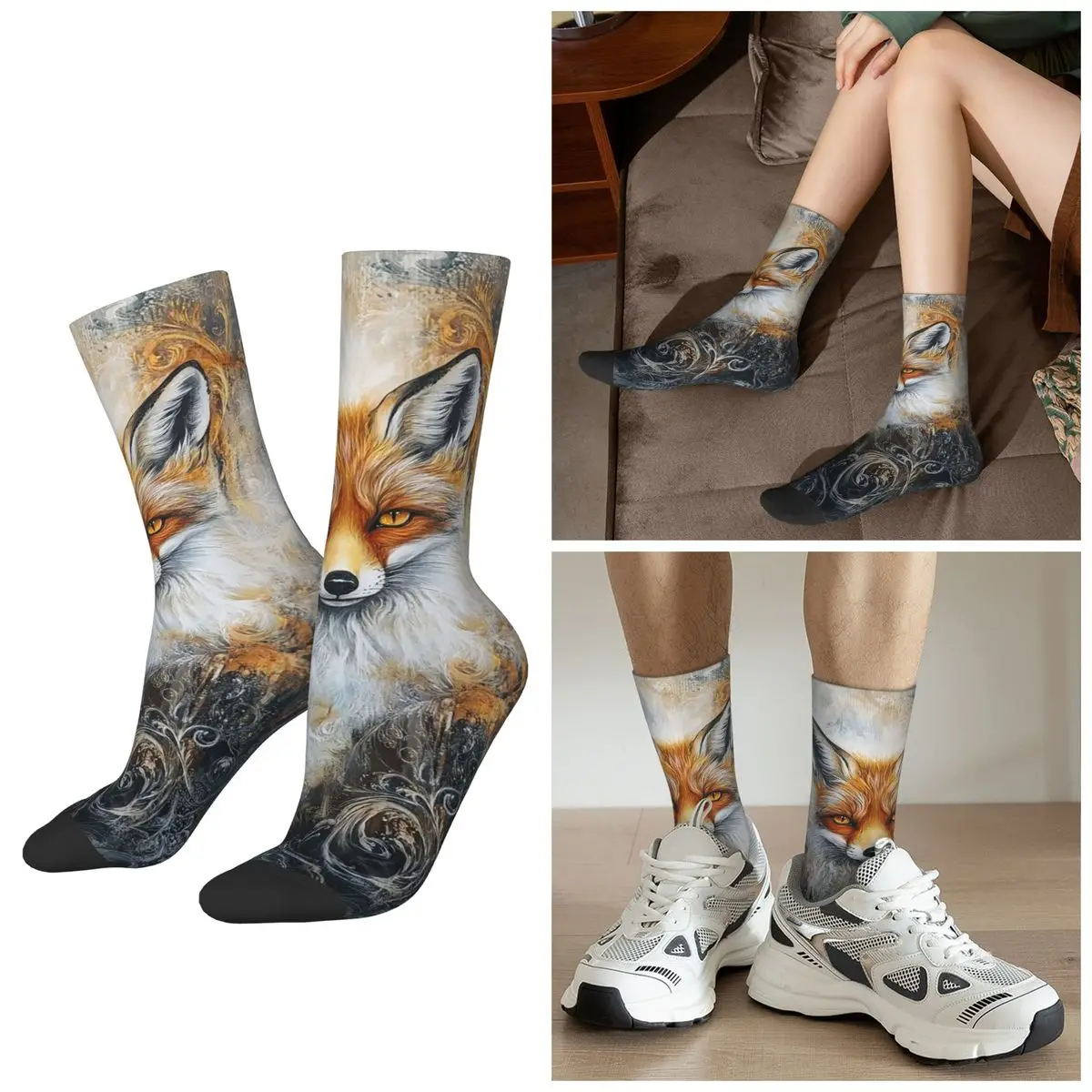

All Seasons Bohemian Style Cute Fox Print Socks Harajuku Crew Socks Funny Stockings for Men Women Christmas Gifts