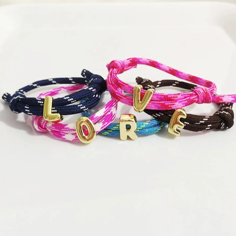 

Bracelet DIY Handmade Bubbles Letter Dive In Initial Double Knot Bracelet Braided String Alphabet Chain Xmas Day Gifts Women