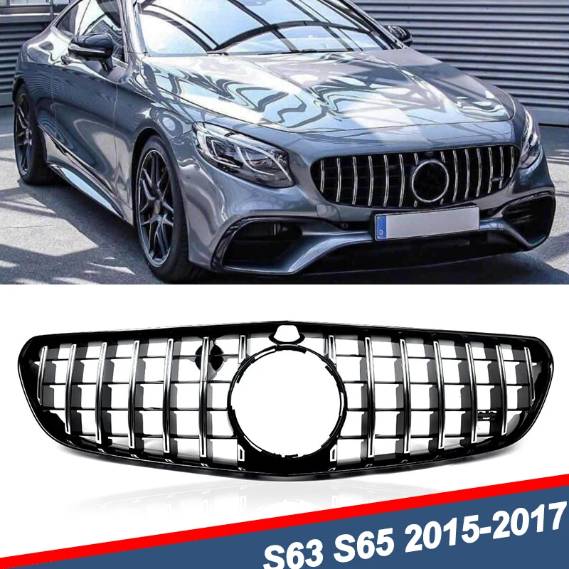 

SAIQINGSP For Mercedes Benz C217 S63/S65 AMG 2014-2017 Front Grille Chrome+Black GT Style Car Accessories Tools