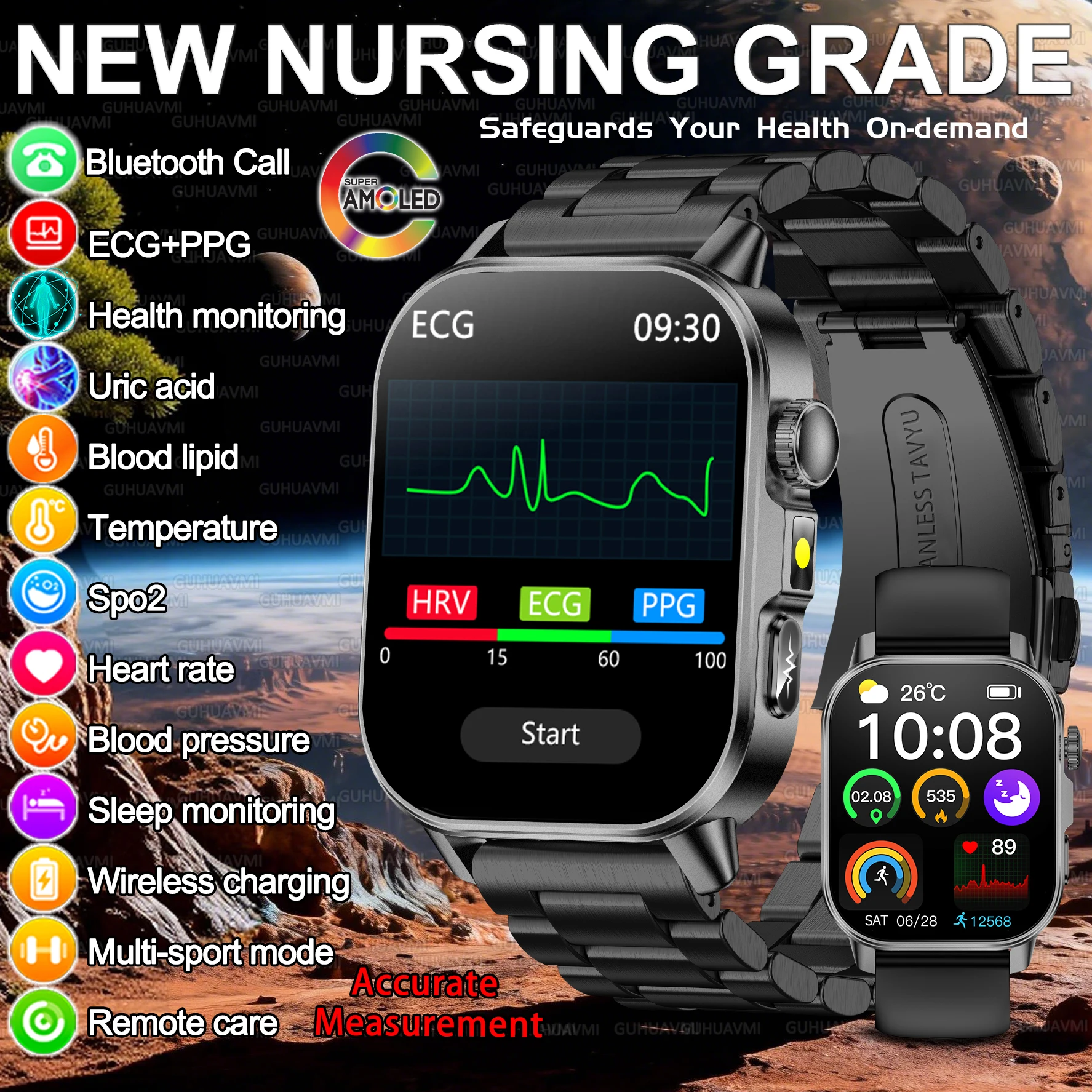 جديد التمريض الصف ساعة ذكية الرجال دقيقة ECG + PPG حمض اليوريك الدهون في الدم 2.0 بوصة HD AMOLED شاشة دعوة الرياضة المقتفي ساعة ذكية #1