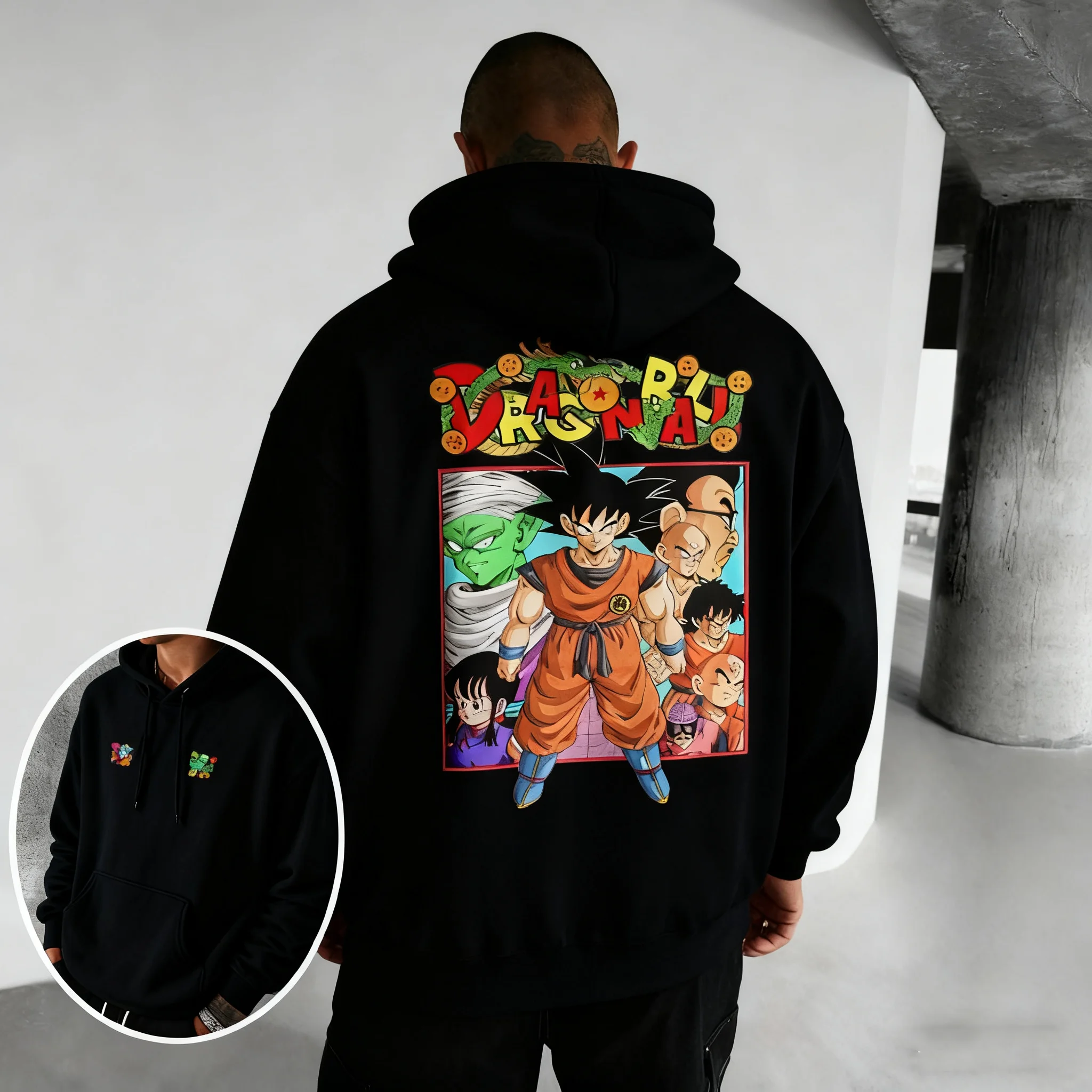 เสื้อฮู้ดพิมพ์ลายอนิเมะดราก้อนบอลซูเปอร์ไซย่าสไตล์เรโทรใหม่ ดีไซน์หลวมแบบปรับแต่งได้สำหรับผู้ชายและผู้หญิง