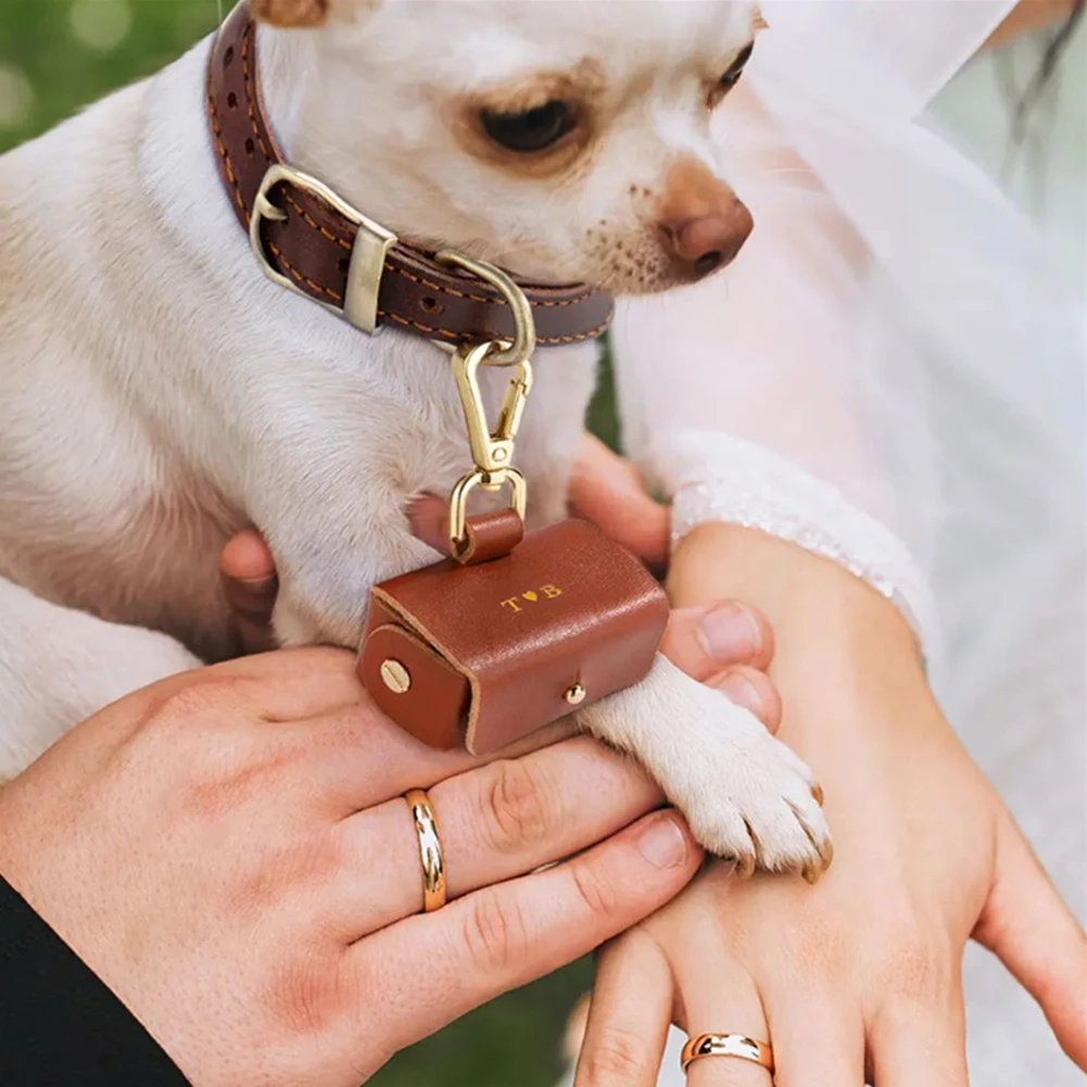 Wedding Ring Bearer Pouch For Dog Collar Leather Wedding Ring Box Holder Pet Supplies For Proposal Engagement Wedding Ceremony