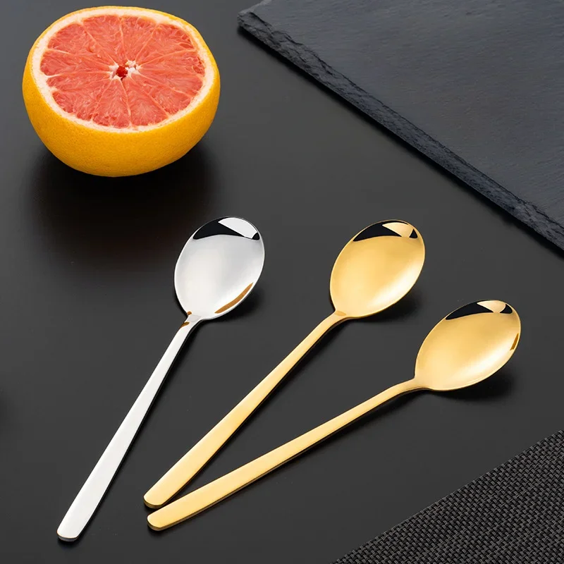 

20.5cm 304 Stainless Steel Round Spoon Gold Silver Western Food Soup Spoon Household Kitchen Supplies