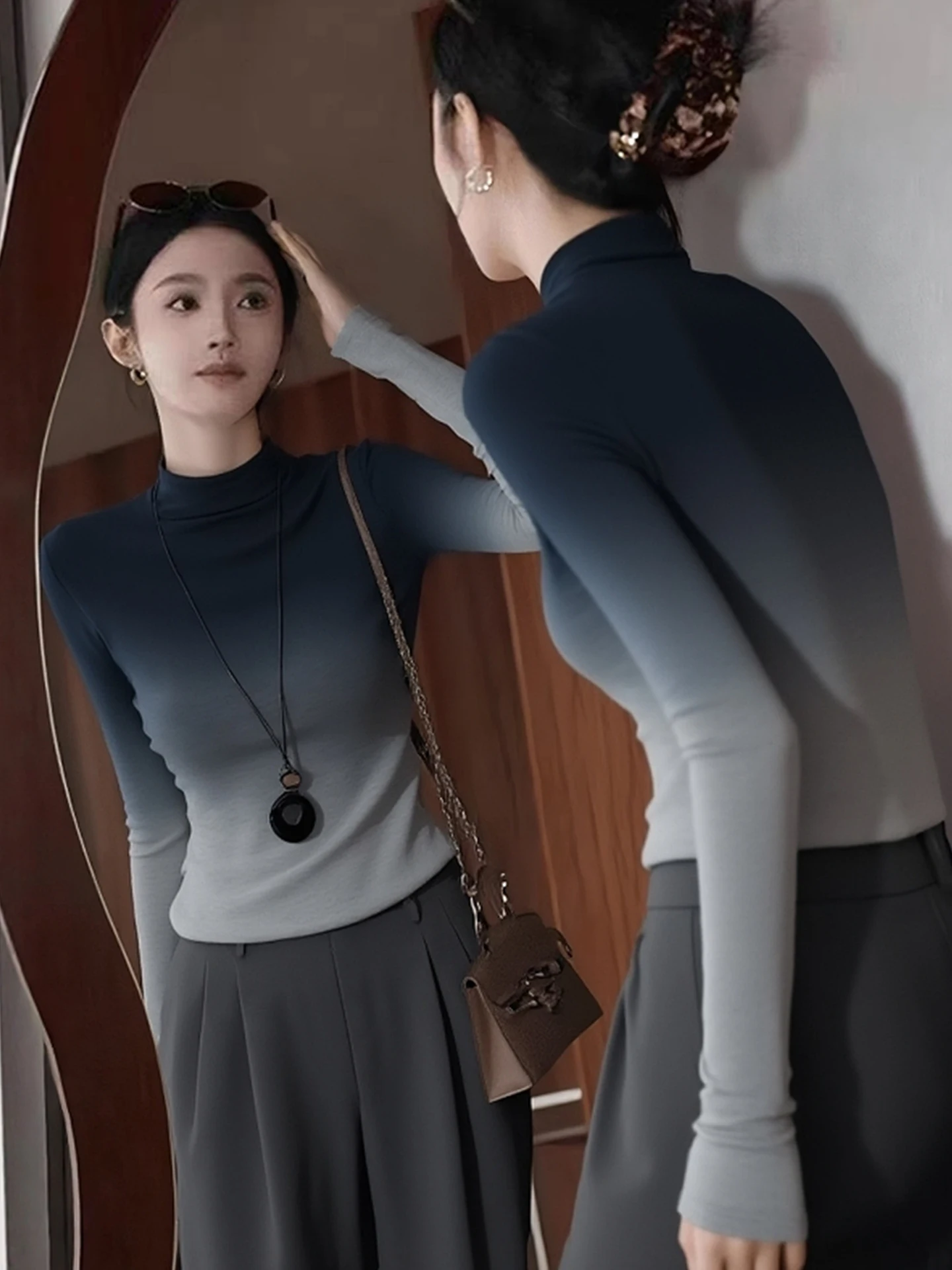 

adual Color Long Sve Knitted Sweater Slim Fit Inner Wear Skin-friendly Faionable Winter Design Korean Sle Top