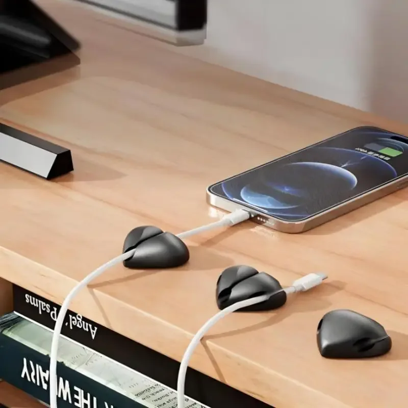 Self-Adhesive Silicone Heart Shape Cable Organizer 4 Pieces USB Charging Cord Winder Desk Clip Holder