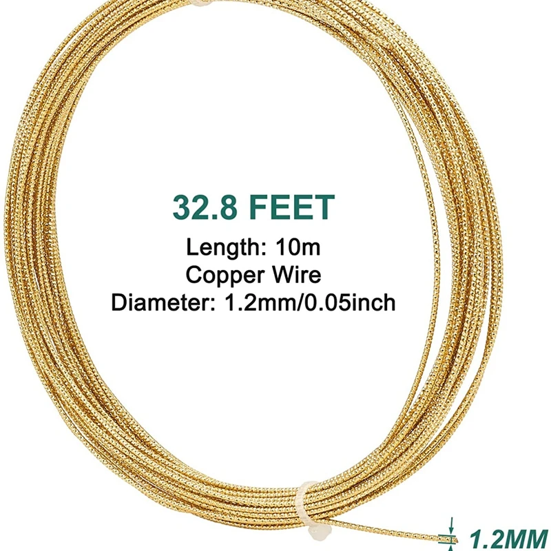 17 Gauge 33 Feet Engraved Twist Gold Wire Textured Copper Wire for Beading, Gemstone Crystal Wrapping and Jewelry Craft Work