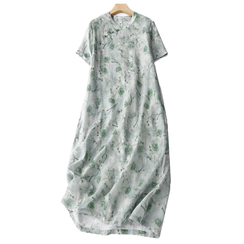 جديد القطن الكتان ort Sve ميدي الدكتور المرأة ريترو تصميم ألف خط تنورة عالية الخصر تخفيف Sle الصيف Faion Dr #5