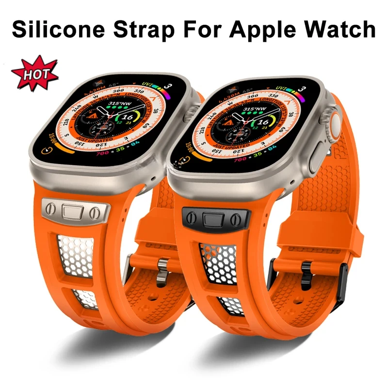 

Silicone Strap For Apple Watch Ultra 2 Band 49mm 45mm 44mm 42mm rubber Sport Bracelet correa iWatch Series 9 8 7 6 5 4 7 8 SE
