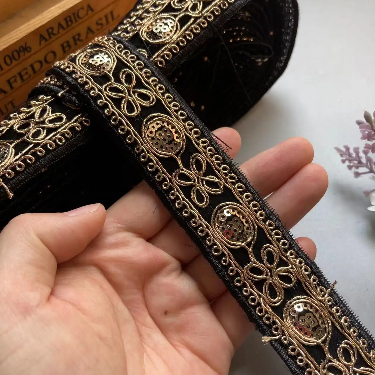 1 Yards Minority Clothing Black Embroidery Lace Ribbon Fabric Material Clothing Dress Belt Trim Wedding Craft Sewing Accessories