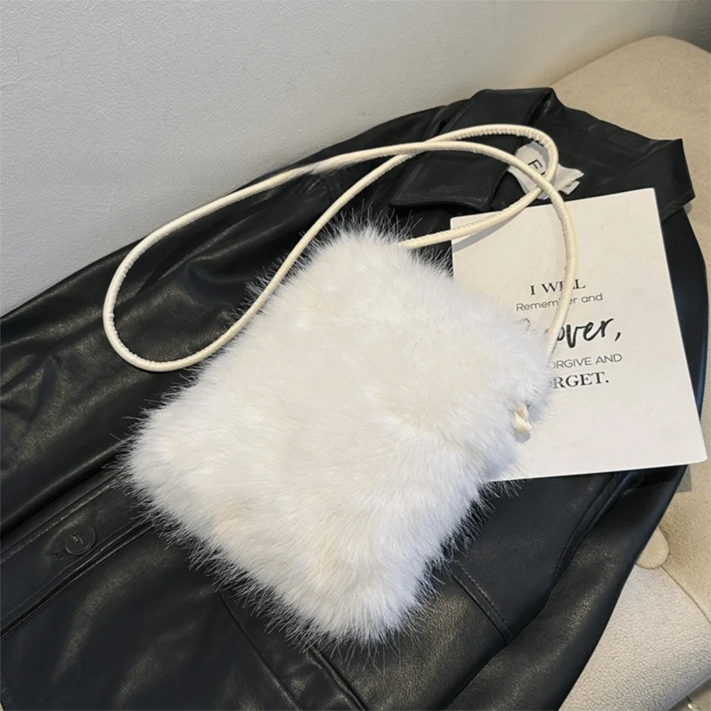 Fashion Phone Crossbody Bag Solid Color Fuffy Travel Purse Ultralight Soft Shoulder Bag