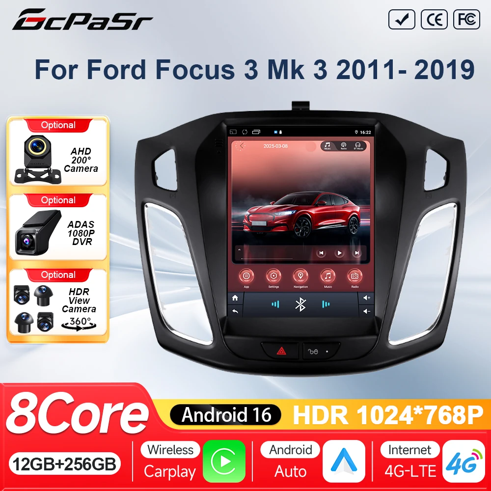 For Ford Focus MK3 2011 - 2019 Android 16 Carplay Car Radio Auto Navigation GPS Multimedia Player Unit Autoradio Stereo BT WiFi