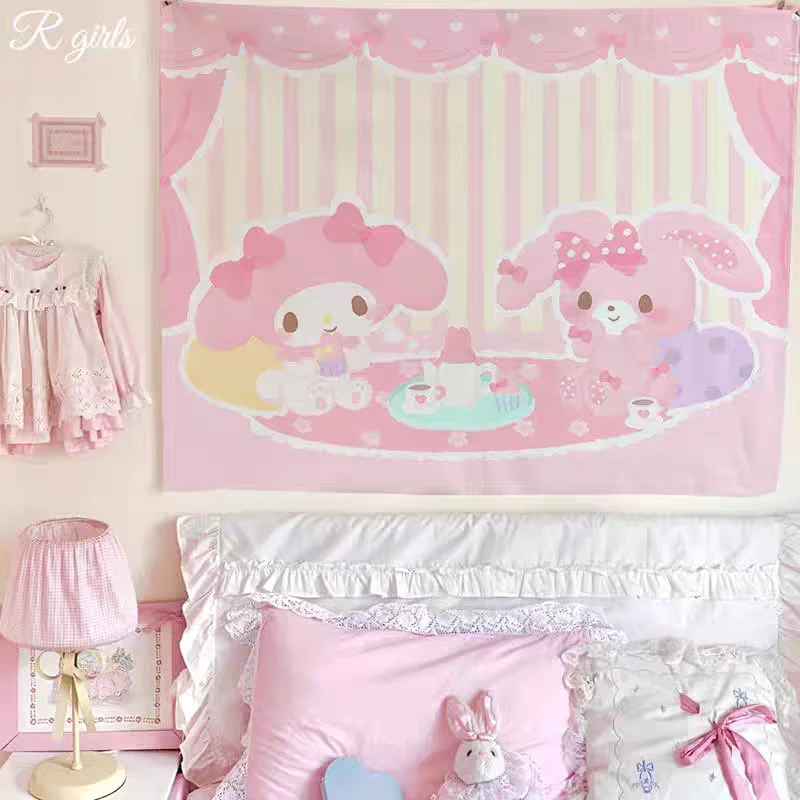 Cartoon Cute Bobo Rabbit Tapestry Sanrio Girlish Background Cloth Student Bedroom Room Bedside Decoration Tapestry