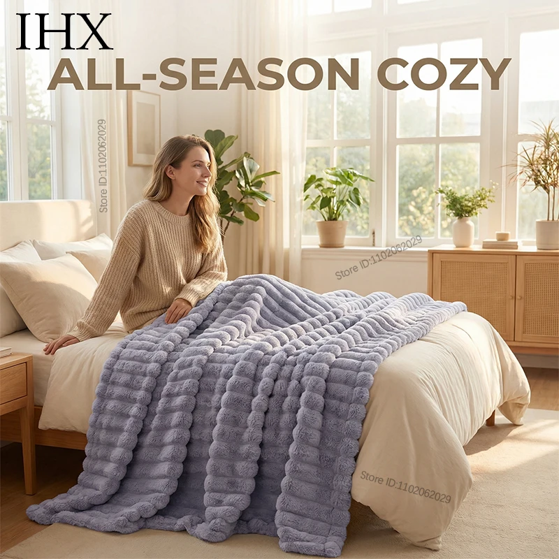 IHX Solid Color Imitation Rabbit Plush Milk Plush Thickened Thermal Leisure Home Blanket Office Nap Blanket, Custom Blanket Size