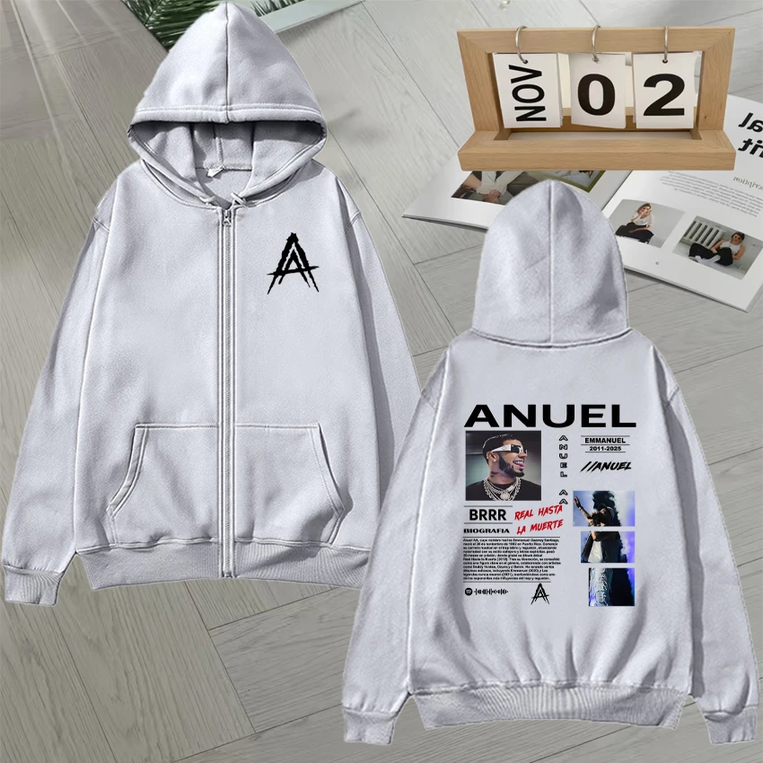 High Quality Zipper Hoodie Rapper Anuel AA Graphic  Double Sided Print Album Fleece Zip Up Sweatshirt Men Women Pullover Unisex