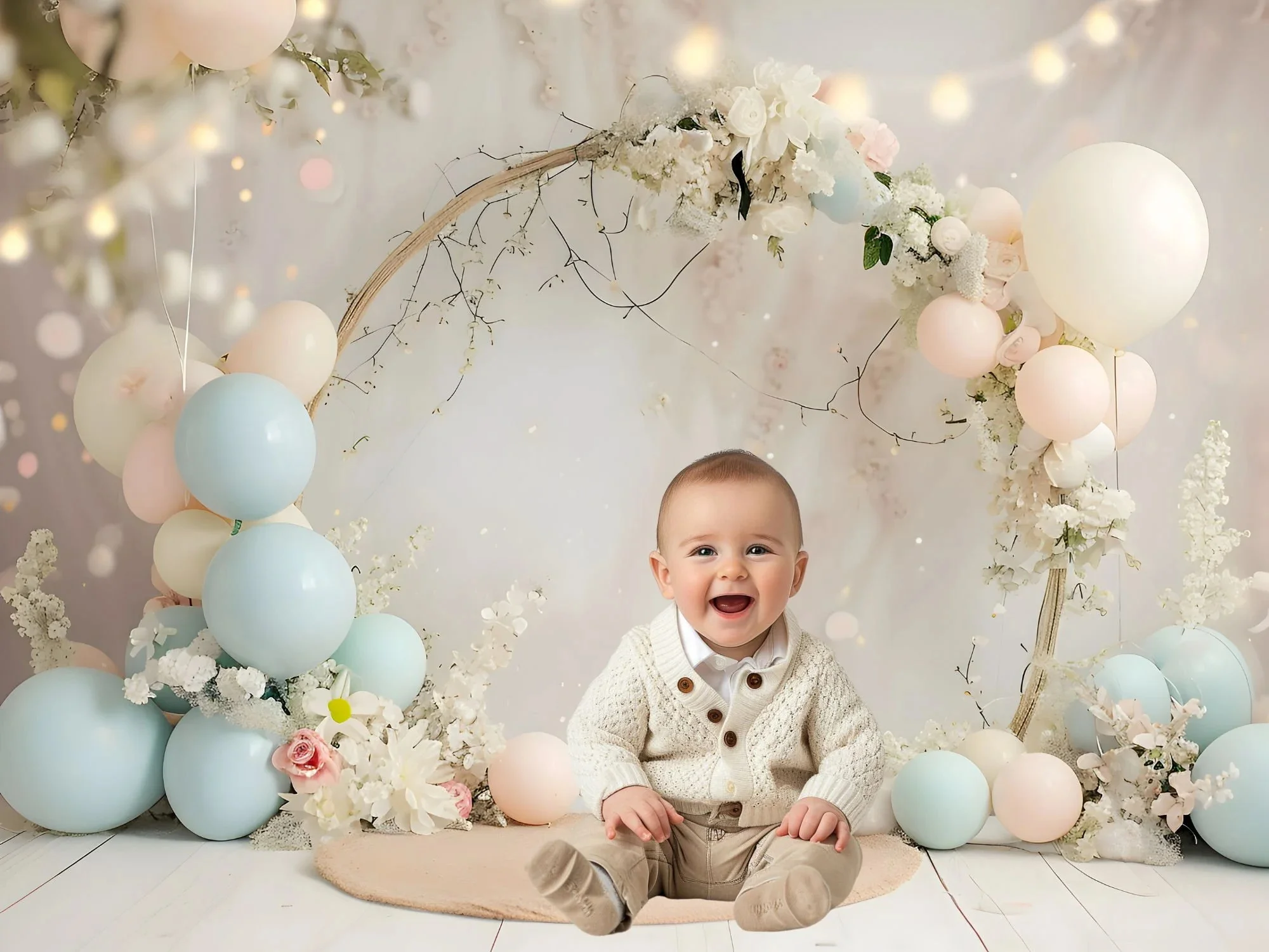 Fotografia Mehofond tło Boho Pampas trawa balon macierzyński chłopiec urodziny tort w ciąży rozbić wystrój zdjęcie tła Studio