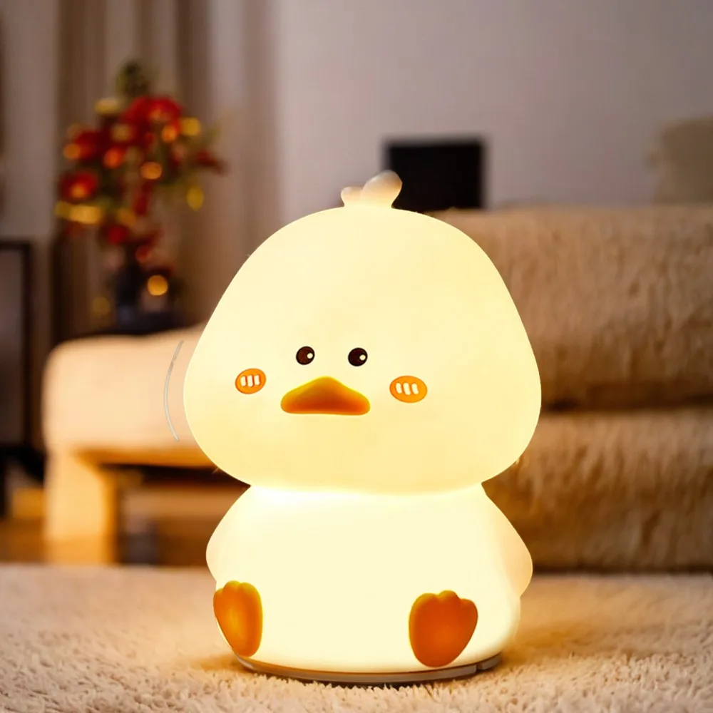 Soft and adorable silicone cartoon duck rechargeable LED night light - Cute duckling lamp for children's bedroom decor, practica