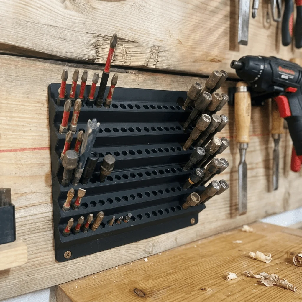 Wall Mounted Drill Bit Holder, 120 Holes Layered Hex Bit Storage Rack, Large Capacity Anti-Clog Drill Bit Organizer for Screwdri