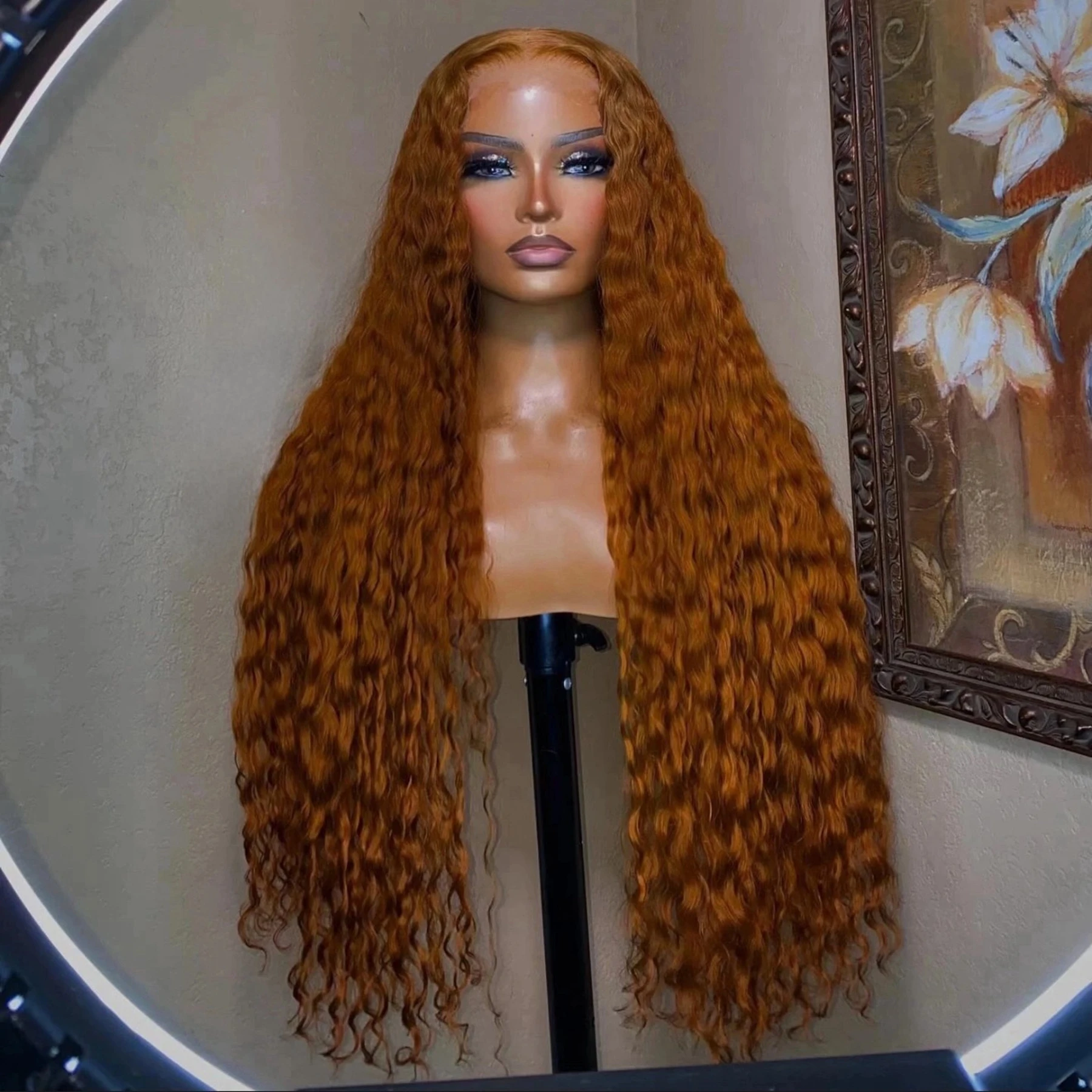 13X4X1 HD Lace Front Wig Soft Synthetic Deep Wave Preplucked Hairline Glueless Wigs Orange Honey Blonde Ginger Color Daily Party