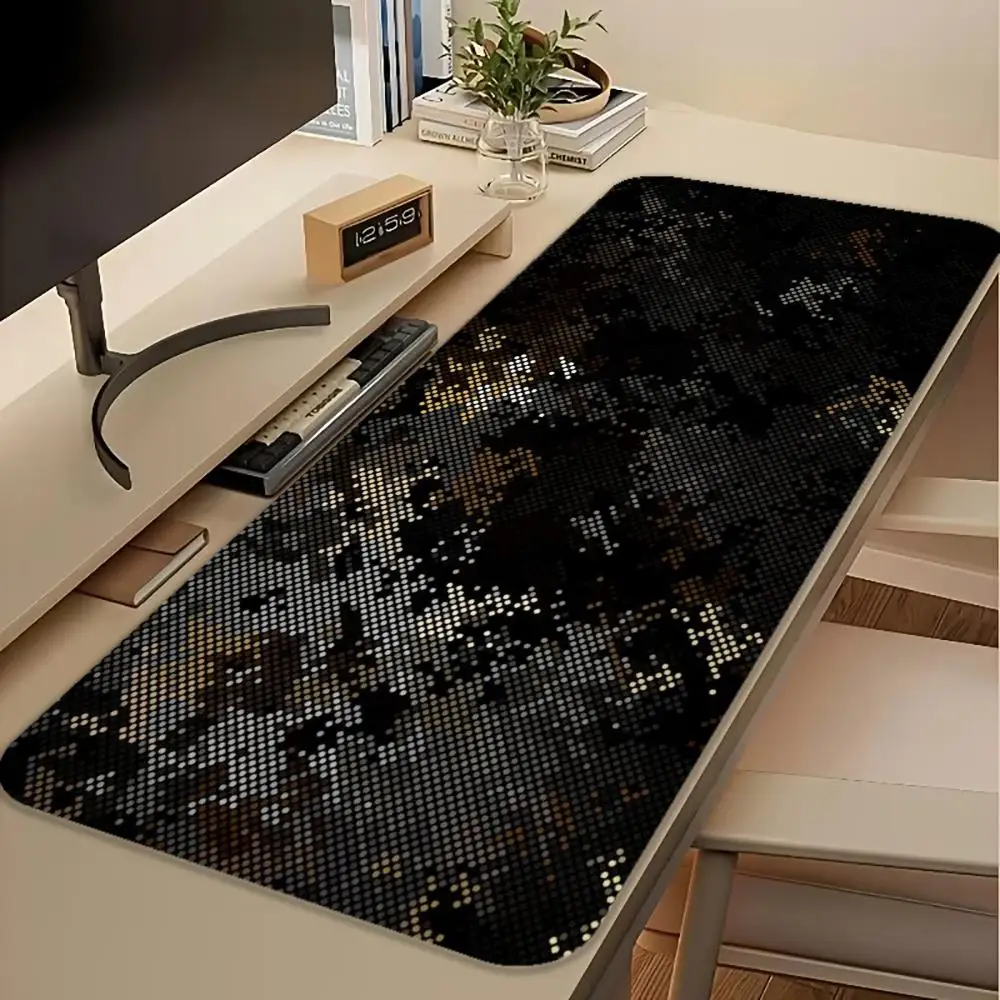 Large XXL Gaming MousePad Desk Mat Keyboard Pad Black Gold Digital Camo Tactical Texture Print NonSlip Big Desk Pad Office Decor
